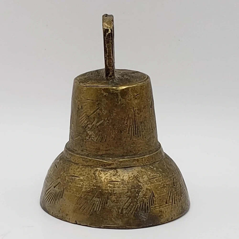 Vintage 1950s Mid Century Modern India Brass Etched/Engraved Bells (Set of 2)